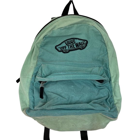 Vans Other - VANS Off The Wall Canvas Backpack Blue Green Zip Pockets School Book Bag College